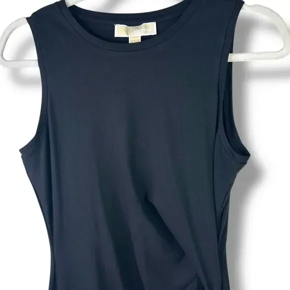 NEW Michael Michael Kors Basics Black Ruched Draped Asymmetrical Midi Dress XS - Picture 5 of 9